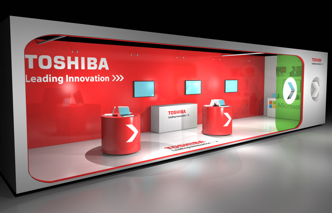 toshiba custom build freelance exhibition stand design 3D visuals adrian charsley